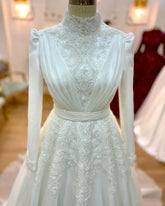 suknia ślubna Muslim Luxury Bridal Dresses High Neck Arabic Dubai Wedding Gown for Bride Lace Beaded Islamic Gelinlik